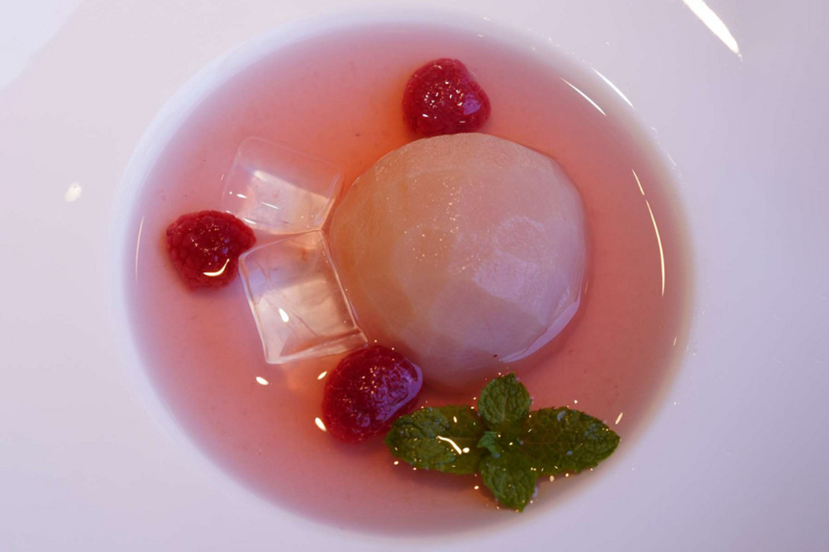 Stewed Peaches with Raspberry and Lemongrass